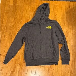 The North Face Dark Gray Hoodie with Bright Yellow Logo